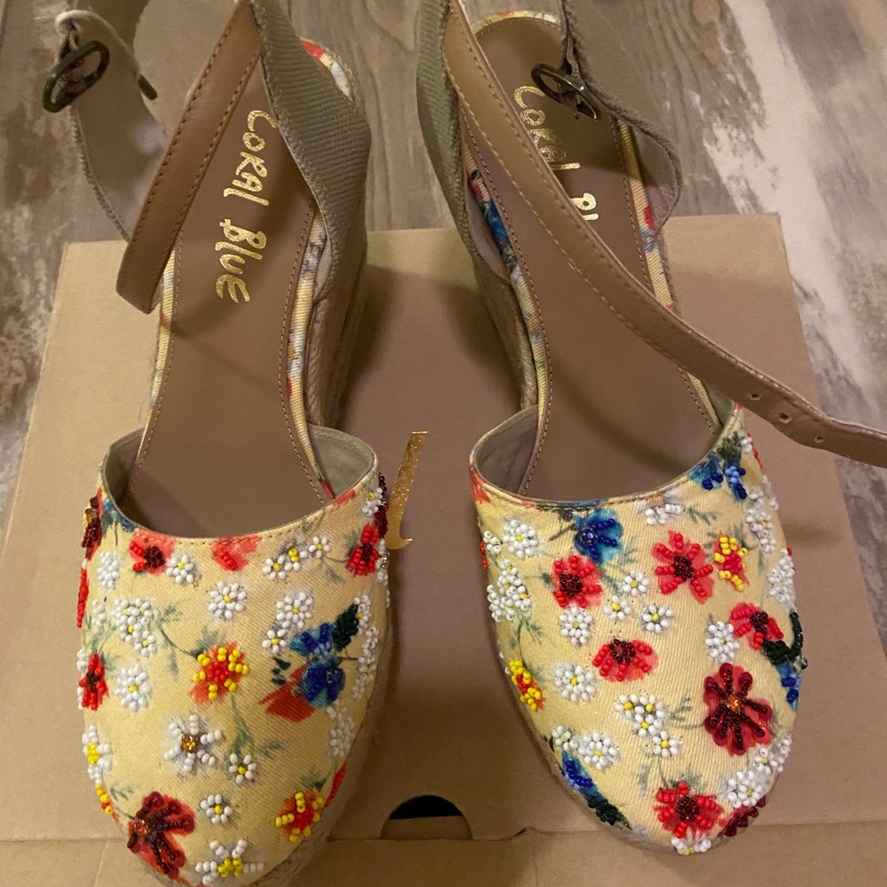 Coral blue wedges ( brand new)